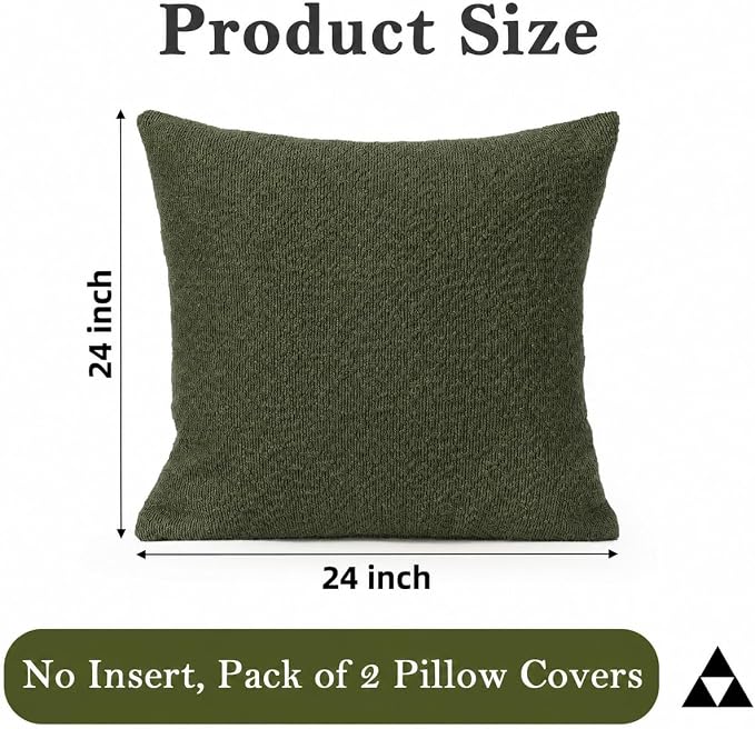 JoraLion 24x24 inch Boucle Throw Pillow Covers, Army Green Woven Texture Neutral Pillow Cover Breathable Cushion Case for Couch Sofa Bed Living Room Home Decor, Pack of 2, No Insert