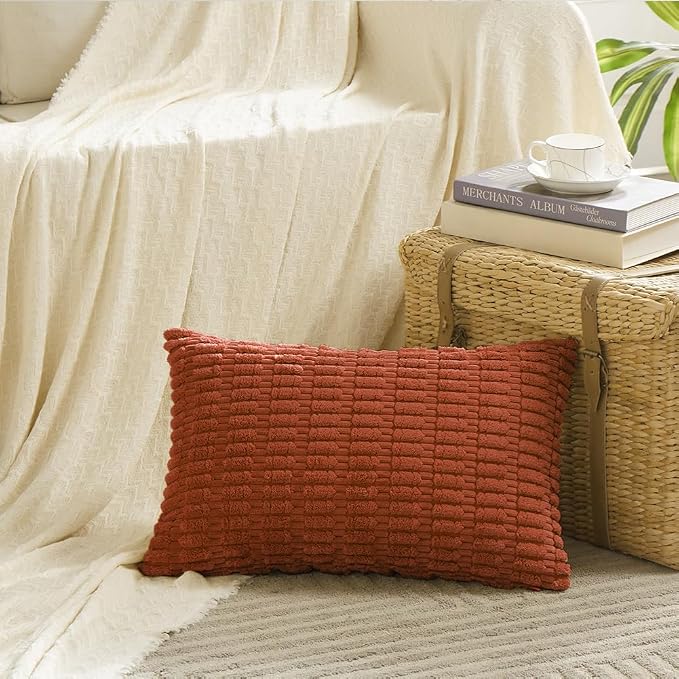 Fancy Homi 4 Packs Decorative Throw Pillow Covers for Living Room Couch Bed, Modern Farmhouse Boho Home Décor Accent Cushion Case, 24" x 12", Burnt Orange