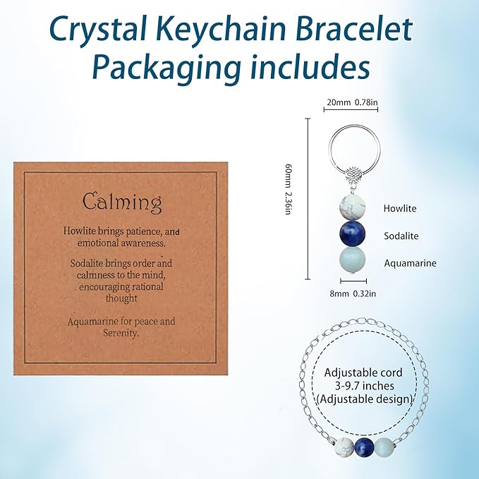 Healing Crystal Keychain Bracelet Set Healing Stones Anxiety Relief Natural Crystal Keychain for Women