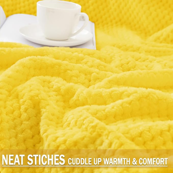 Exclusivo Mezcla Large Waffle Fleece Throw Blanket for Couch, Yellow | Lightweight Soft Blanket for Sofa, Bed, Living Room, Plush Fluffy Throw for Home Decor, Travel, All Season, 50x70 Inches