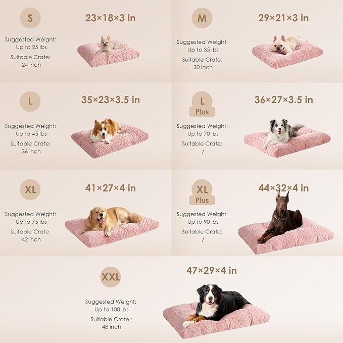 EHEYCIGA Washable Large Dog Bed for Crate, 35x23 Inch Pet Bed, Pink | Soft Dog Crate Bed, Plush and Comfy Kennel Pad, Deluxe Sleeping Mattress for Dogs Up to 45 lbs