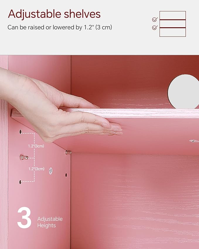 SUNMORY 6 Tier Tree Bookshelf, Tall Small Bookcase with Storage Cabinet | Modern Narrow Bookshelves Organizer, Floor Standing Book Case Shelf for Bedroom Living Room Home Office Corner, Pink