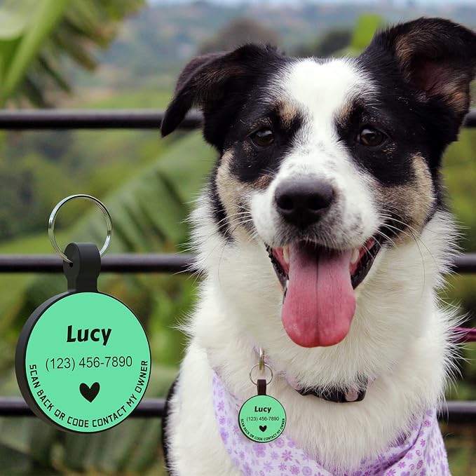 MYLUCKYTAG Silent Silicone QR Code Pet ID | Personalized Dog & Cat Collar Tag | Online Profile with Scanned Location Alert Email