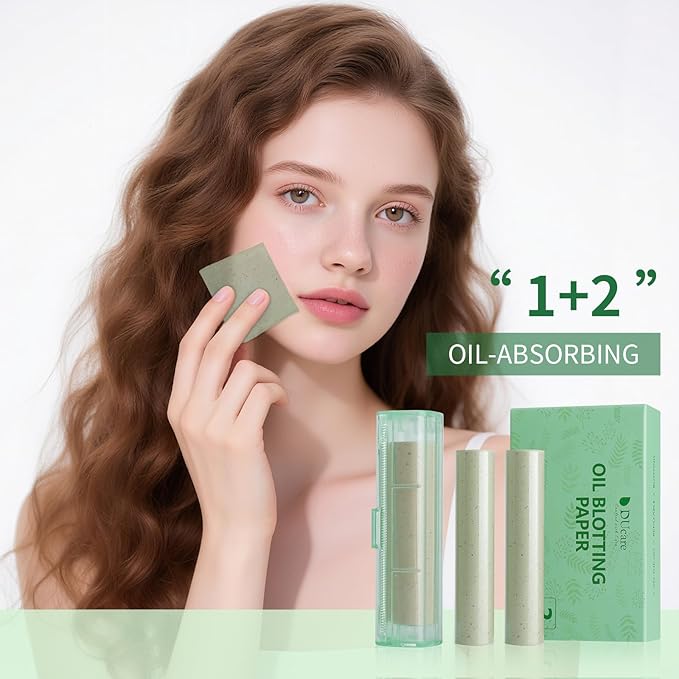 Oil Blotting Sheets for Face, DUcare 3 Roll Green Tea Blotting Paper For Oily Skin, Oil Absorbing Sheets For Face 5M+10M Replacement