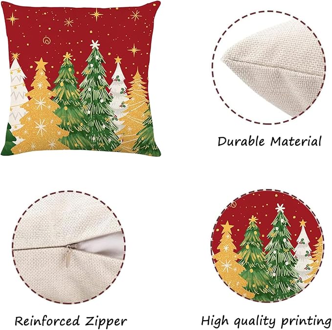 ONFAON Christmas Decorations - Christmas Pillow Covers 18 x 18 Inches Set of 4,Xmas Tree Throw Pillow Cases Winter Holiday Decor for Sofa Living Room