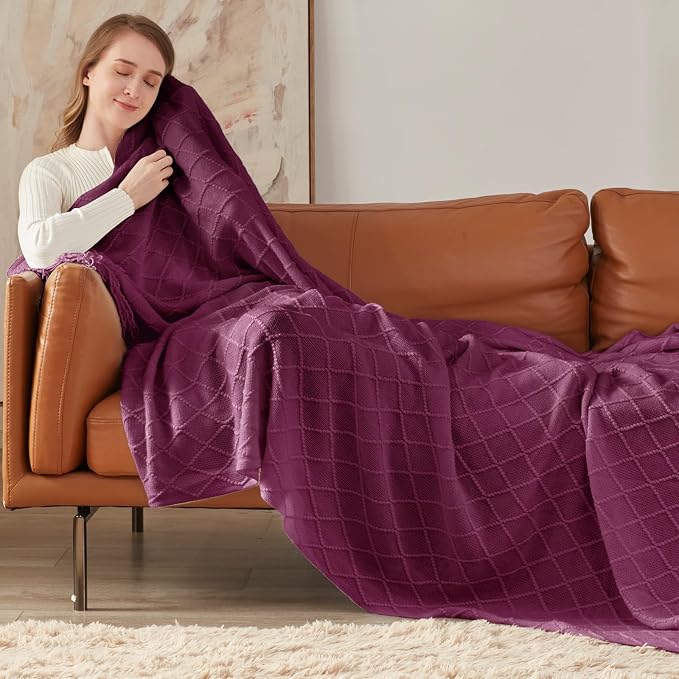inhand Dusk Knitted Throw Blanket for Couch and Bed, 50"x60" | Gifts for Mom from Daughter Son, Soft Lightweight with Tassel, Farmhouse Warm Decorative Blanket for Women, Cozy Knit