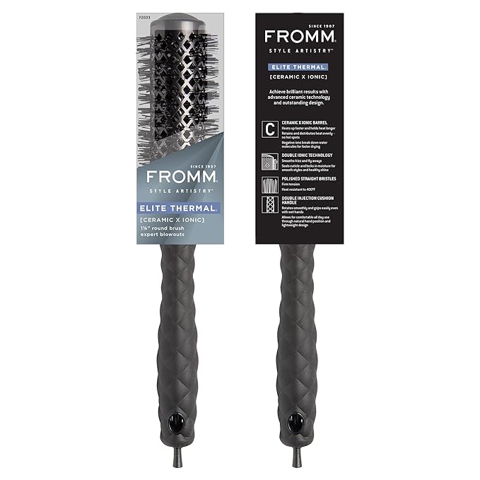 Fromm Elite Thermal Ceramic x Ionic 1.25 Inch Round Hair Brush for Expert Blowouts, Faster Hair Drying, Anti-Static Styling, Smoothing, Straightening, and Shine