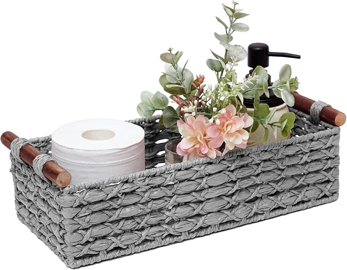 Basket for Toilet Paper Storage Baskets for Bathroom Decor Organizing | with Handle for Bedroom Home Decor and Shelves Apartment Countertop Use,Light Gray