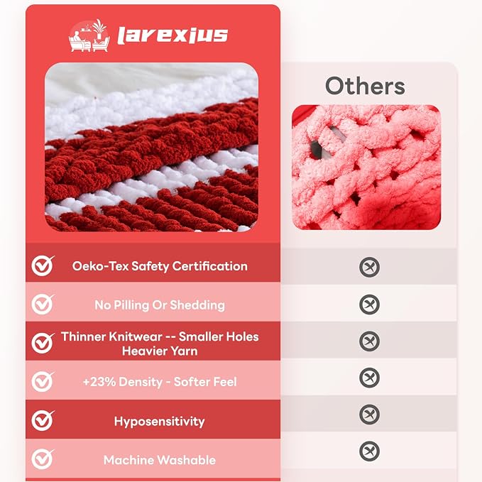 Chunky Knit Blanket - Luxury Soft Cozy 50 * 60 Throw Blanket,100% Woven Blanket Rope Knot Throw Blanket for Couch, Sofa, Home Decor, Gift - Machine Washable (White/Wine red, 50 * 60)