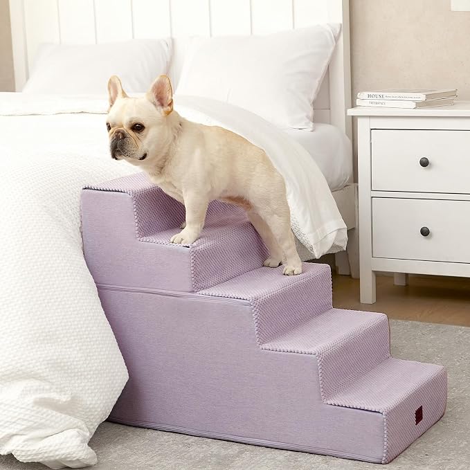EHEYCIGA Dog Stairs for High Bed 22.5" H, 5-Step Dog Steps, Lilac | Pet Steps for Small Dogs and Cats for Bed, Non-Slip Balanced Pet Ramp Indoor