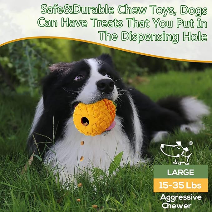 Indestructible Pineapple Dog Toy - Large Aggressive Chewers Training | Heavy Chew, Treat Dispenser, Power Chewer, Durable Puzzle, Tough Interactive, Easy Clean