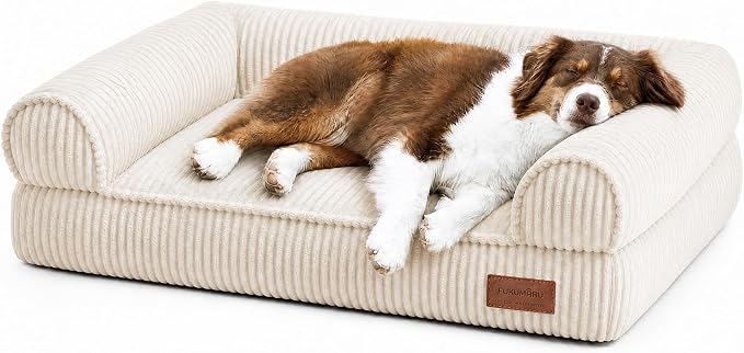 FUKUMARU Cute Dog Bed, Thickened Orthopedic Dog Sofa, Waterproof&Washable | 36" Corduroy Dog Couch with 4" Extra-Thick Egg-Crate Foam, Large Pet Bed for Medium to Large Dogs