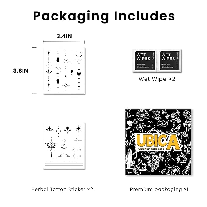 Semi Permanent Tattoos, 2 Weeks Realistic Tiny Minimalist Design Fingers Temporary Tattoos for Women Hand Wrist Ears, Henna Moon Heart Fake Tattoos, Waterproof and Non-Reflective, 2 Sheets