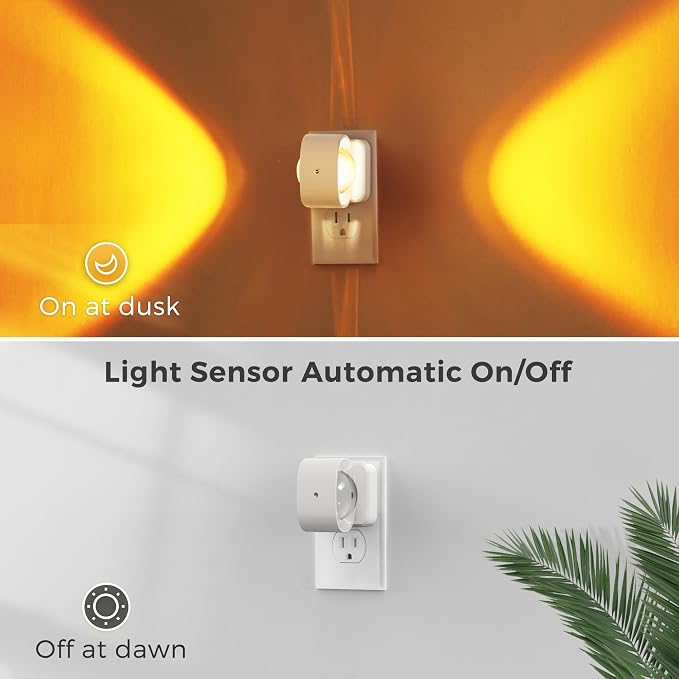 L LOHAS LED Night Light, Color Changing Night Lights Plug into Wall RGB | Rotating White Nightlight, Dusk to Dawn Sensor, RGB Rainbow Nightlights Projector for Bathroom, Gaming Room, Decor, 2 Pack