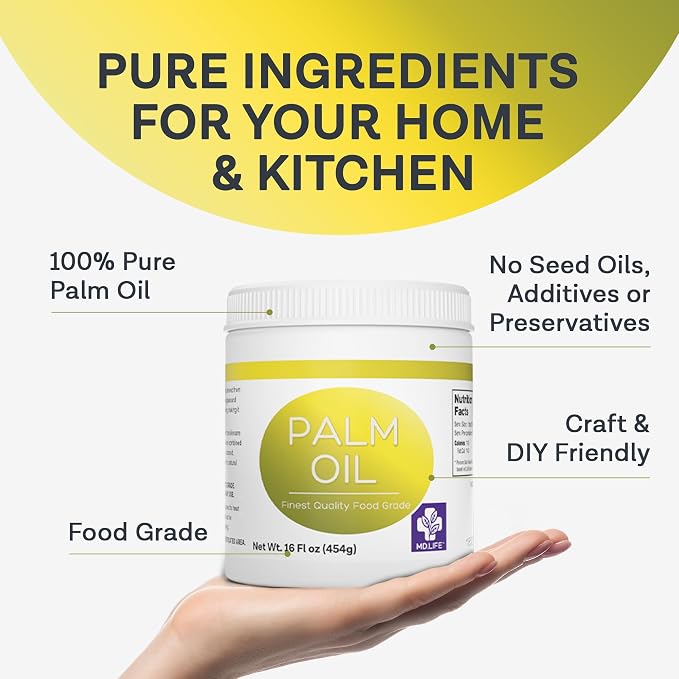 MD.LIFE PALM OIL - 32oz - Sustainable Food Grade Palm Oil for Cooking - Cold Pressed - Fatty Acids & Beta Carotene - Great for Soap Making Supplies, Cooking Oil, Creams and Lotions