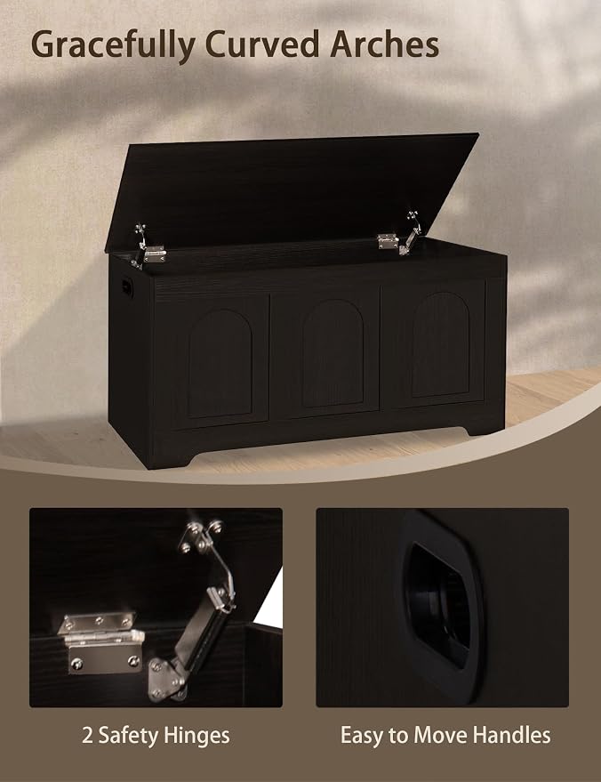 Storage Chest, Wooden Toy Box, Espresso 39.4" L | Entryway Shoe Bench, 2 Soft-close Hinges, Finger-safe Flip-Top Lid, Easy Assembly, Farmhouse Large Trunk, Living Room/Bedroom