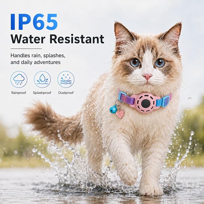 Cat Tracker GPS for Android, Pet GPS Tracker Collar for Cats No Subscription, IP67 Waterproof Cat Collar with Tracker Compatible with Google Find Hub – Replaceable 1-Year Battery, Android Only (Pink)