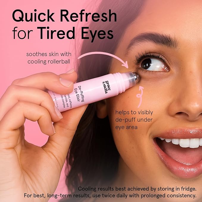 grace & stella Under Eye Brightener Roller - Airplane Travel Essentials - Travel Size Toiletries - Retinol & Caffeine Eye Serum for Puffiness, Dark Circles, Wrinkles - Vegan Skincare (15ml / 0.51floz)