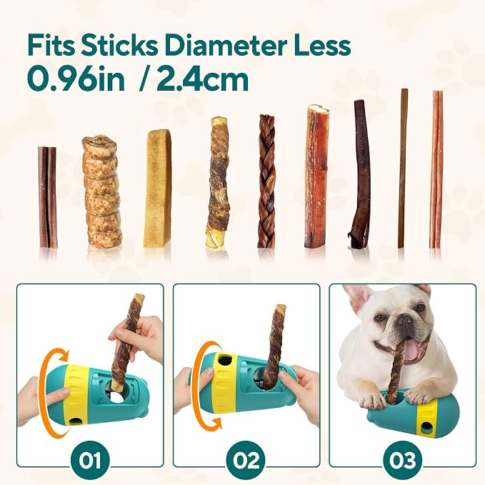 LIFLIX 2 in 1 Interactive Treat Dispensing Dog Toys, Bully Stick Holder, Adjustable Dog Treat Holder for Medium & Large Dogs, Safety Device to Prevent Choking, Green