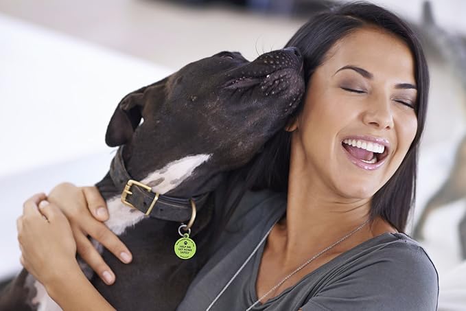 Dynotag® Web Enabled Super Pet ID Smart Tag. Deluxe Coated Steel, with DynoIQ™ & Lifetime Recovery Service. Fun Series (Green: Help Me Get Home Safely)