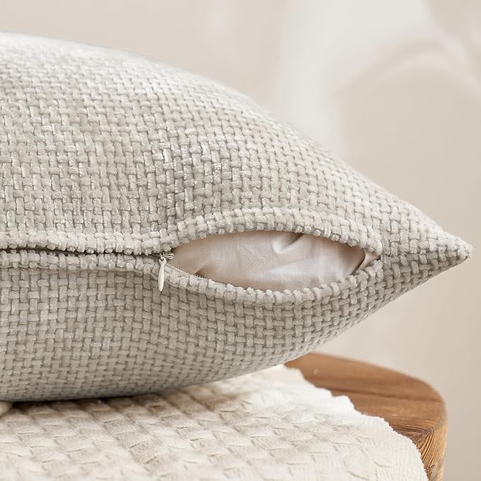 MIULEE Soft Decorative Chenille Pillow Covers Cream Grey 20x20 Pack of 4 | Modern Home Decor, Classic Neutral Set, Couch Throw Pillows, Farmhouse Boho Cushion Covers for Sofa Bed Living Room