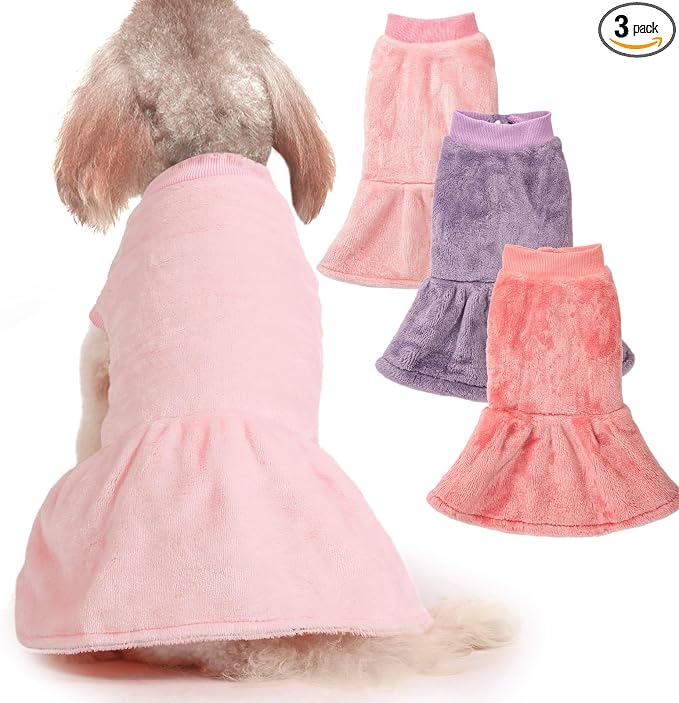 FabriCastle Dog Dress Clothes, 3-Pack Sweaters for XS Small Dogs Girl & Cats, Ultra Soft Warm Pet Coats for Winter, Small Female Puppy Apparel, Doggy Outfits XXS – XL (Pink,Violet,Rosepink, X-Small)