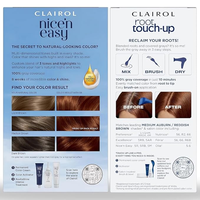 Clairol Nice'n Easy 5R Medium Auburn Hair Dye & Root Touch-Up, Pack of 3