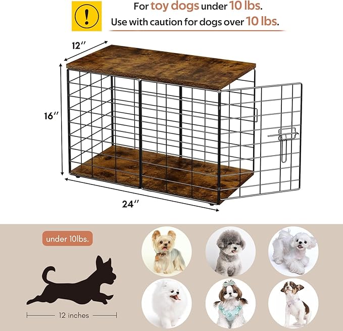 24in Extra Small Dog Crate Furniture, Indoor Kennel End Table under 10 lb，Stylish Durable Indoor Dog Kennel with Storage Top & Secure Lock, Decorative Pet Cage for Chihuahua Yorkie & XS Dog