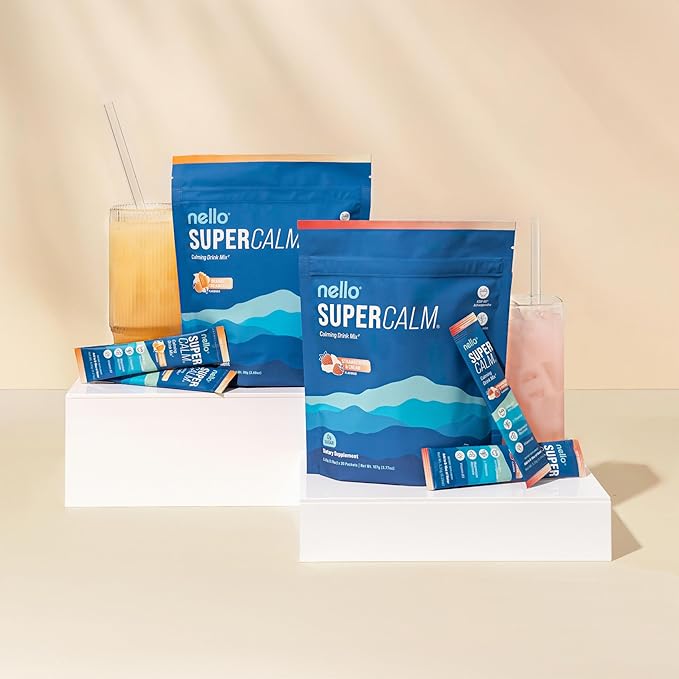 Nello Supercalm Drink Mix - Ashwagandha KSM 66, Magnesium Glycinate & L-Theanine Supplement - Ashwagandha Root Extract - Focus and Relaxation Support (20 Travel Packets) - Orange Creamsicle