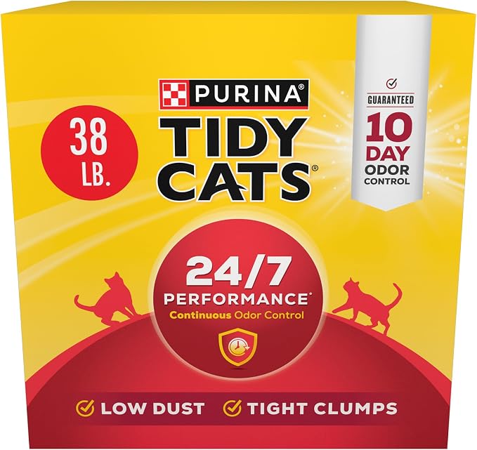 Purina Tidy Cats 24/7 Performance Clumping Cat Litter, 38 lb Box | Clean Linen scent with a slow-release deodorizer, guaranteed 10-day control