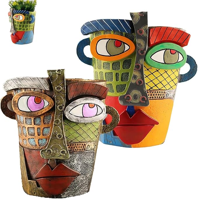 Picasso Brutalist Abstract Beauty Face Flower Pot Acolorful Art Resin Handmade Face Planters Pots Head for Home Art Decor Balcony Ornaments (Modern+Retro), RCZED152