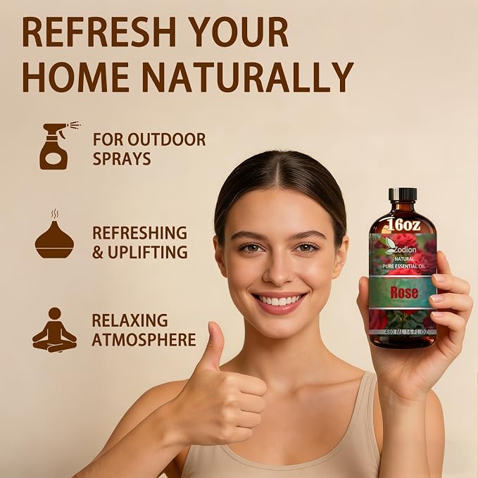 Rose Essential Oil - Rose Oil for Diffuser, 16 Fl Oz(480ml) | Candle Making, Soap Making, aroma, Strong Scent, Pure, Natural, Home Fragrance, Massage, Large Bottle
