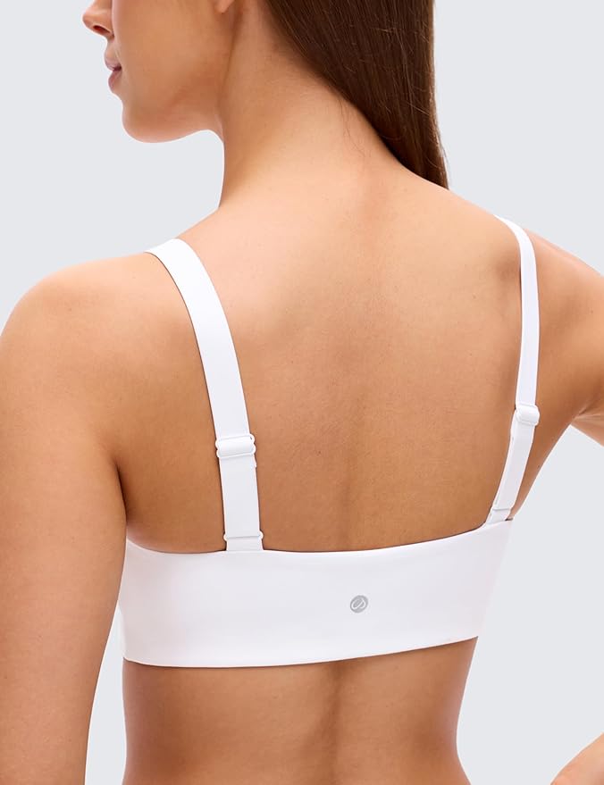 CRZ YOGA Butterluxe Adjustable Wide Strap Sports Bras for Women - Square Back Padded Scoop Neck Yoga Top