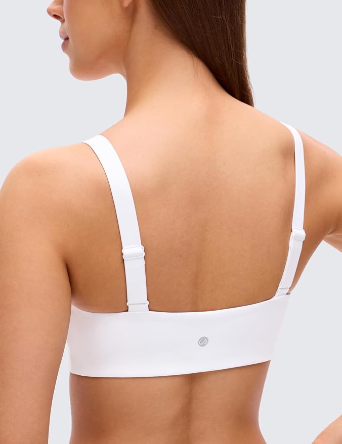 CRZ YOGA Butterluxe Adjustable Wide Strap Sports Bras for Women - Square Back Padded Scoop Neck Yoga Top