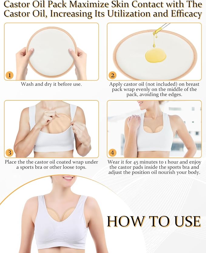 DLMDML 2Pcs Castor Oil Pack for Breast, Reusable Organic Castor Oil Wrap Breast Pad, Anti Leak Breast Nursing Pads for Women Relaxing Sleeping (Khaki)