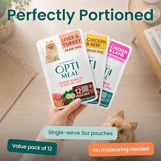 Optimeal Wet Dog Food Small Breed Variety Pack - Grain Free Recipe High Protein Tender Morsels in Aspic Made with Natural Ingredients for Adult Dogs, Premium Nutrition Pouches - 3oz Pouch (Pack of 12)