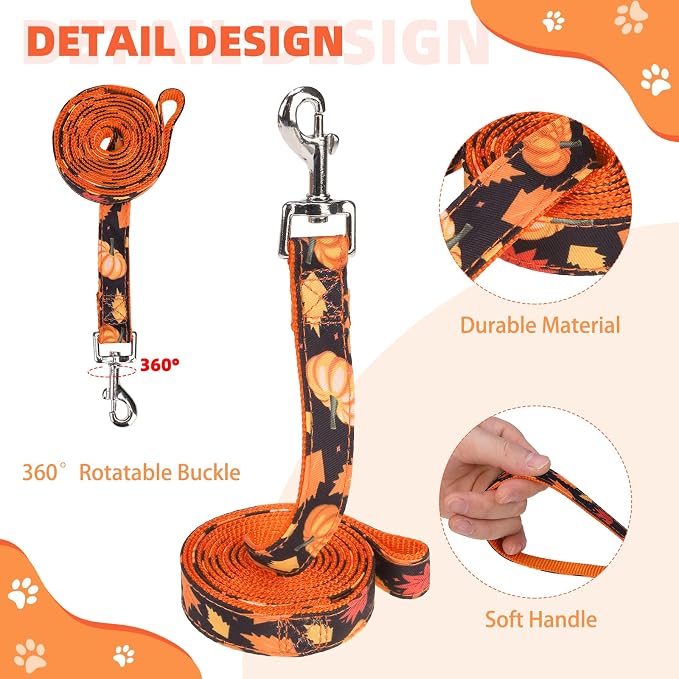 KOOLTAIL Fall Dog Harness and Leash Set for Small Medium Dogs, Thanksgiving Step in No Pull Comfort Padded Pet Vest, Adjustable Reflective Easy Walking Puppy Cats Harness Training, Leaf & Pumpkin M