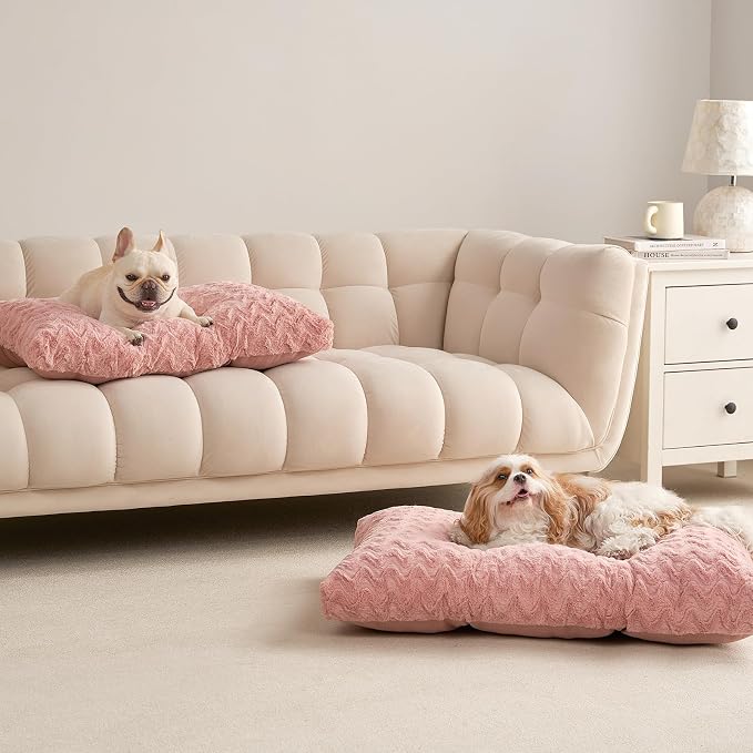 EHEYCIGA Washable Large Dog Bed for Crate, 35x23 Inch Pet Bed, Pink | Soft Dog Crate Bed, Plush and Comfy Kennel Pad, Deluxe Sleeping Mattress for Dogs Up to 45 lbs