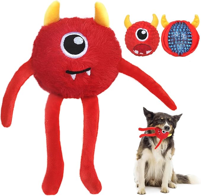 Fida Dog Toys for Aggressive Chewers, 3 in 1, Tough Squeaky Ball, Red