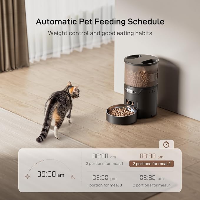 IMIPAW PET Automatic Cat Feeder: 3L Auto Food Dispenser with Timed Feeding| 6 Meal Programmable& 1-20 Portion Precise Control- Easy to Clean for Cat Indoor| Desiccant Keep Food Fresh with Staiess Bowl