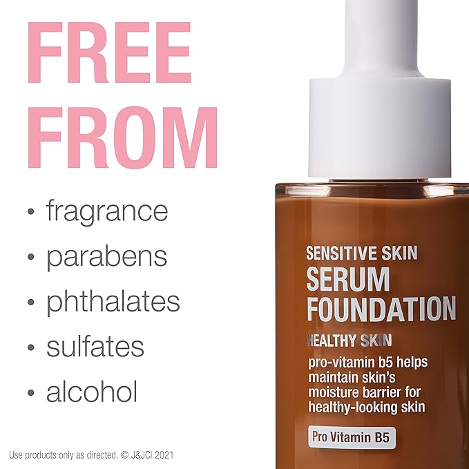 Neutrogena Healthy Skin Sensitive Skin Serum Foundation with Pro-Vitamin B5, Color Correcting & Pore Minimizing Liquid Foundation & Face Serum, Buildable Coverage, Deep 02, 1 oz
