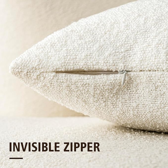 Foindtower Pack of 2, 20 x 20 Inch, Decorative Textured Boucle Throw Pillow Covers Accent Solid Pillow Cases Cozy Soft Couch Cushion Case for Chair Sofa Bedroom Living Room Home Decor, Cream White