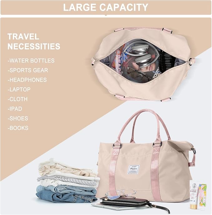 Travel Duffel Bag, Carry On Overnight Weekender Bags for Women | Travel Bag with Wet Pocket & Trolley Sleeve, For Spirit Airlines 18x14x8 Personal Item Bag