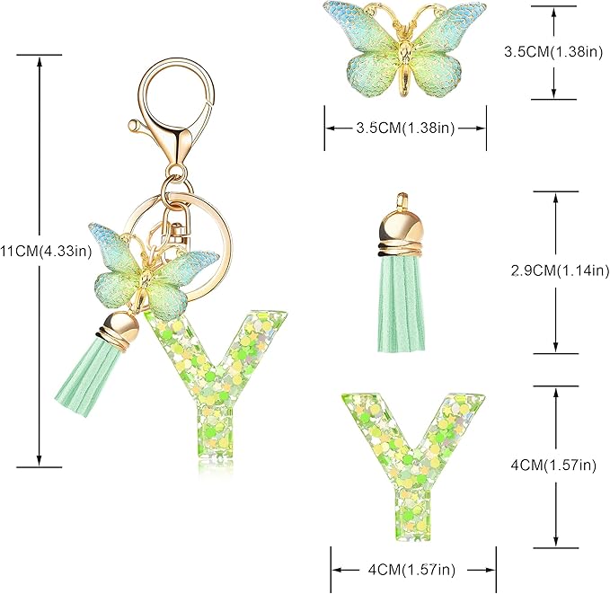 Fashion Alphabet Initial Letter Keychain Tassel Butterfly Pendant Key Ring for Purse Handbags Women Girl