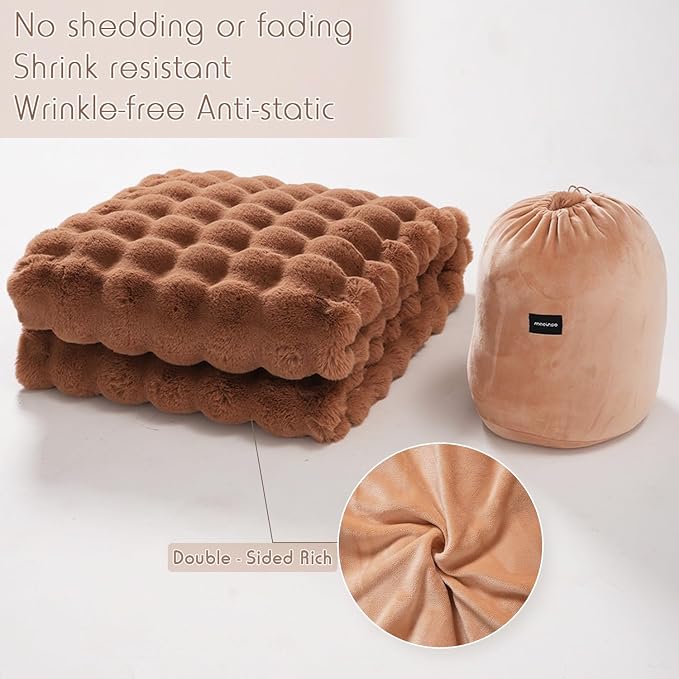 Super Comfort Oversized Warm Thick Bubble Luxury Plush Rabbit Faux Fur Throw Blanket, Fluffy Blanket,Soft Cozy Blanket for Couch Chair Bed Sofa Living Room (Brown, 50inX60in)