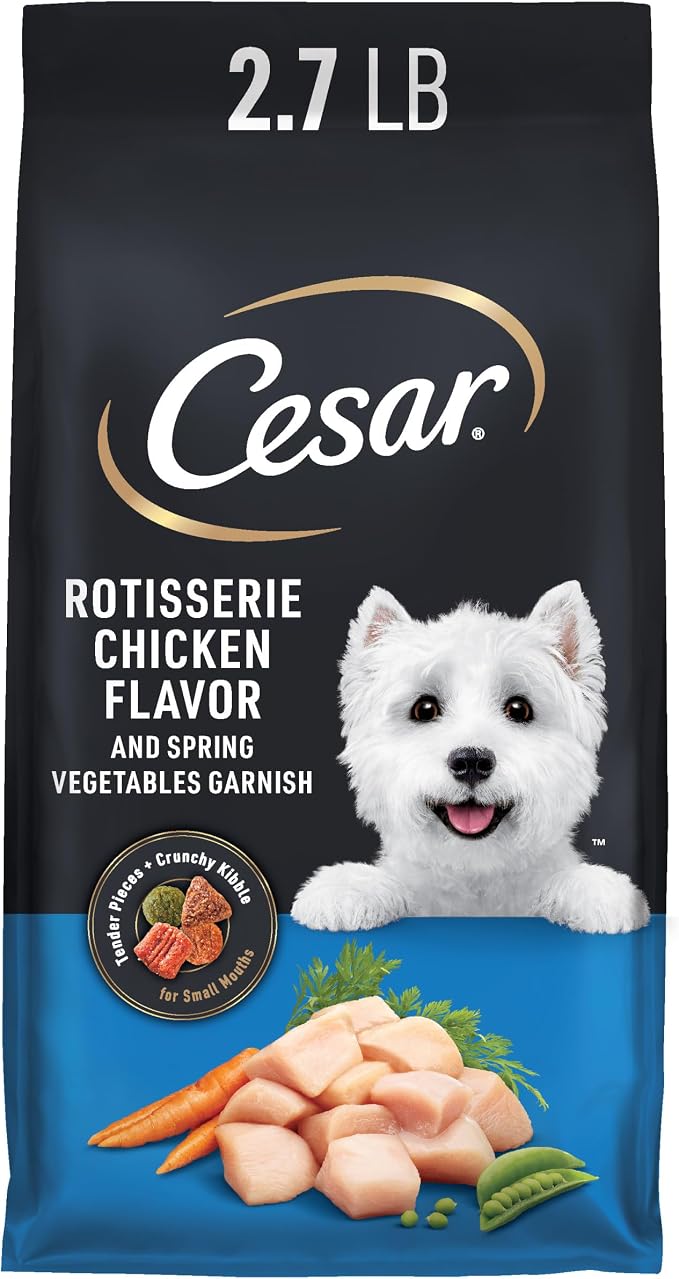 Cesar Small Breed Dry Dog Food, Chicken & Spring Vegetables Flavor, 2.7 lb | Made in USA, Real chicken #1 ingredient, 26 essential nutrients, supports small breed health, no artificial flavors