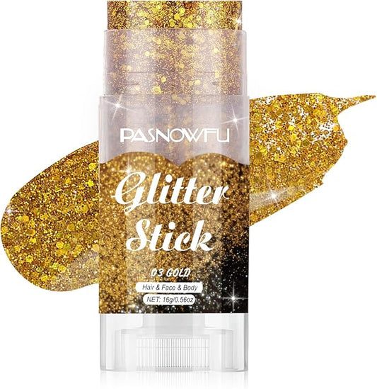 Gold Body Glitter Stick, Shimmer Face and Body Glitter for Women and Girls, Gel Formula Hair Tinsel Festival Accessories for Party Concert Makeup, Stage Performance Cosplay Events