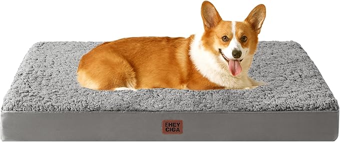 EHEYCIGA Orthopedic Dog Bed Large with Removable Washable Cover, 35x23 | Egg Crate Foam Support, Durable Oxford fabric, Non-Slip Bottom, Machine Washable, Soft Waterproof Plush Pet Bed Mat For Crate