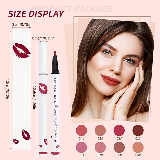 Longwear Liquid Lip Liner, 2025 New 2-in-1 Lip Liner Liquid Pen, Waterproof Long-Lasting Matte Liquid Lipstick for Women (02)