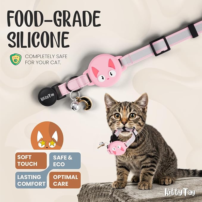 AirTag Cat Collar – Breakaway Reflective & Waterproof Collar with Built-in Holder, Adjustable with Bell for Indoor/Outdoor Cats – AirTag Not Included, Cherry Blossom (9-12")